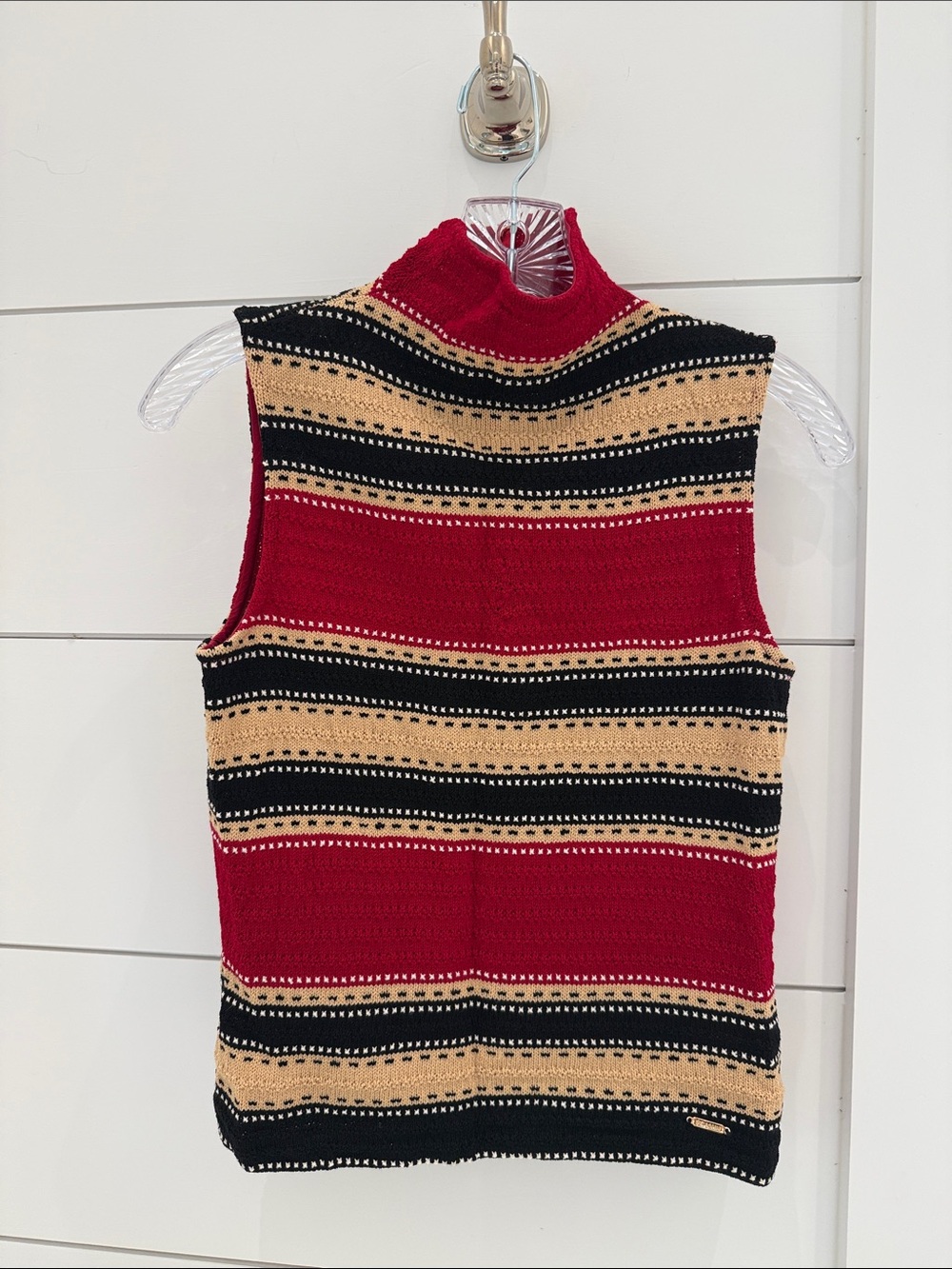 St. John Sport by Marie Gray Knit Striped Mock Neck Sleeveless Top